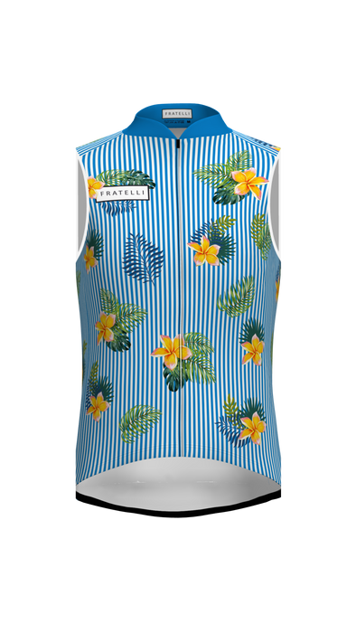 Produktbild von blau-weißen Mirissa Radweste im Hawaii Blumen Stil