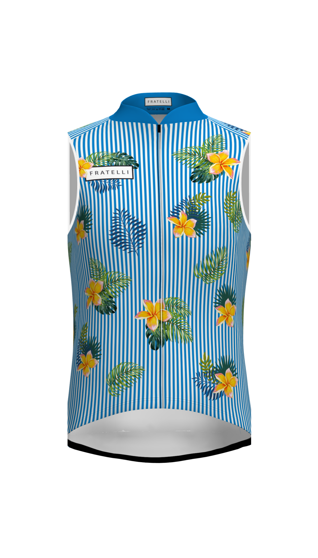 Produktbild von blau-weißen Mirissa Radweste im Hawaii Blumen Stil