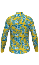 Lade das Bild in den Galerie-Viewer, Produktbild zeigt ein gelb blaues Rennradtrikot im Hawaii Stil Cocoa Langarm
