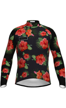Lade das Bild in den Galerie-Viewer, Produktbild des schwarz roten Waikiki Langarmradtrikotim Hawaii Look
