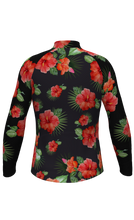 Lade das Bild in den Galerie-Viewer, Produktbild von hinten vom Hawaii Waikiki Radtrikot Langarm schwarz rot
