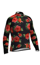 Lade das Bild in den Galerie-Viewer, Produktbild von Waikiki Rennradlangarmtrikot mit roten Blumen im Hawaii Style
