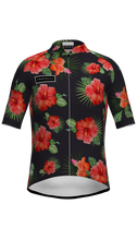 Lade das Bild in den Galerie-Viewer, Produktfoto von Waikiki Hawaii Rennradtrikot rot shwarz Blumen
